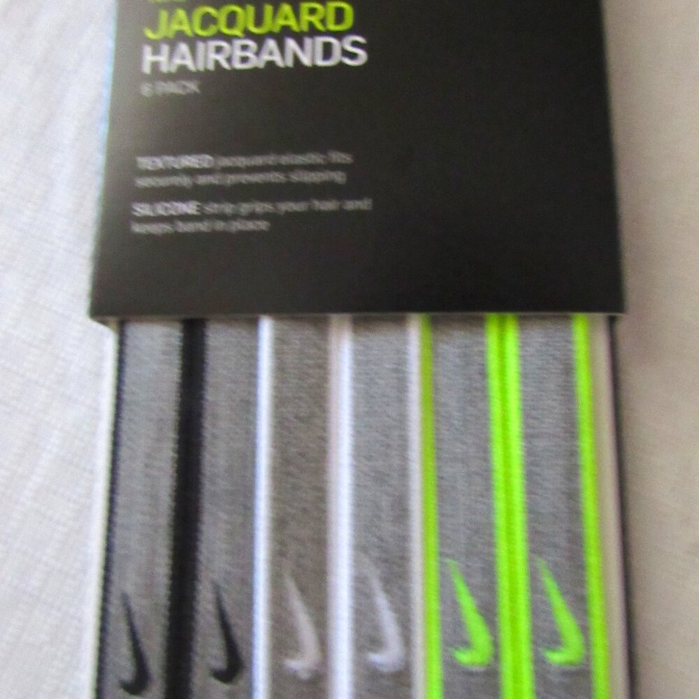 Nike Jacquard Printed Hairbands Headbands 6 Packs gray black white lime